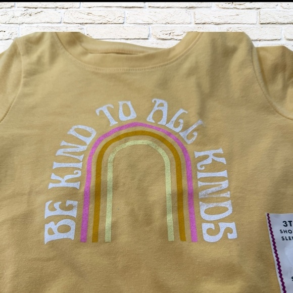 NWT Cat and Jack Yellow 'Be Kind to All Kinds' Kids T-Shirt Size 3T - Picture 2 of 3